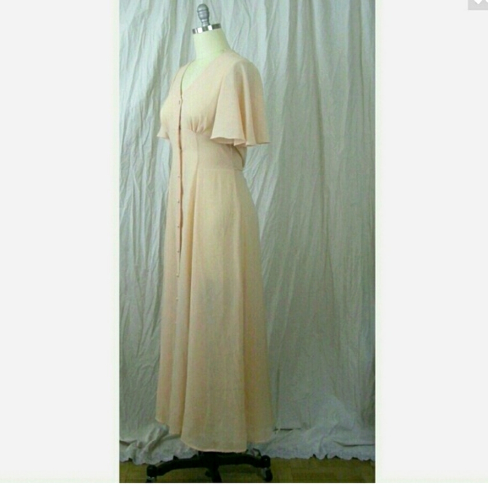 1980-90's sheer/ flesh and peach dress/ tie back - Picture 3 of 5